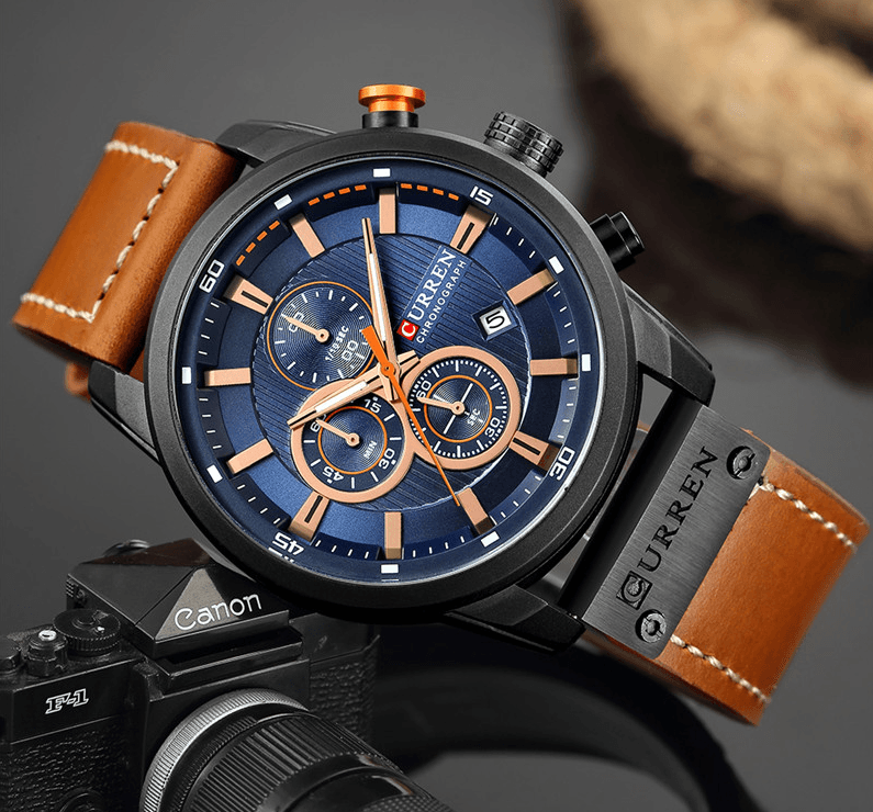 Men’s Elegant Sport Chronograph Watch with Leather Band