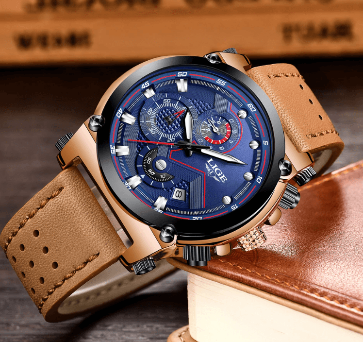 Modern Waterproof Quartz Watch with Genuine Leather Strap