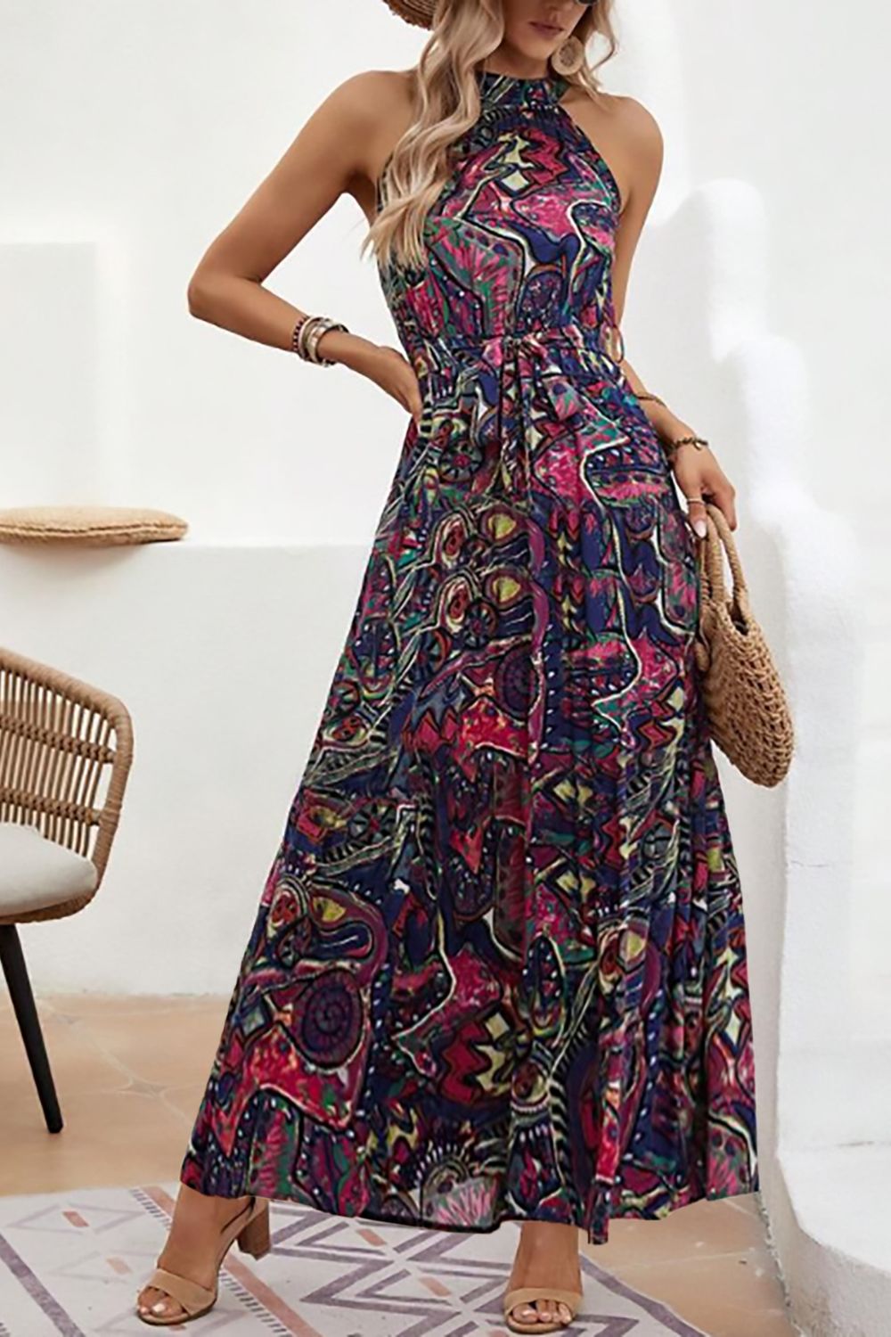 Floral Sleeveless Bohemian Maxi Dress for Summer Vacation