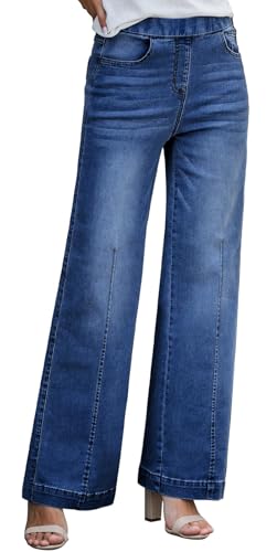 Celine Denim Pants - BestGirl Women's Baggy Jeans Pull On Stretchy Loose High Waisted Wide Leg Denim Pants