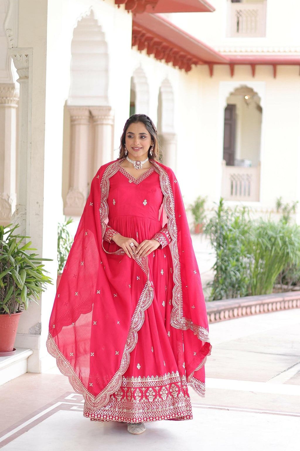 Joban Fashion Pink Readymade Kurta Set With Sequence embroidery Work