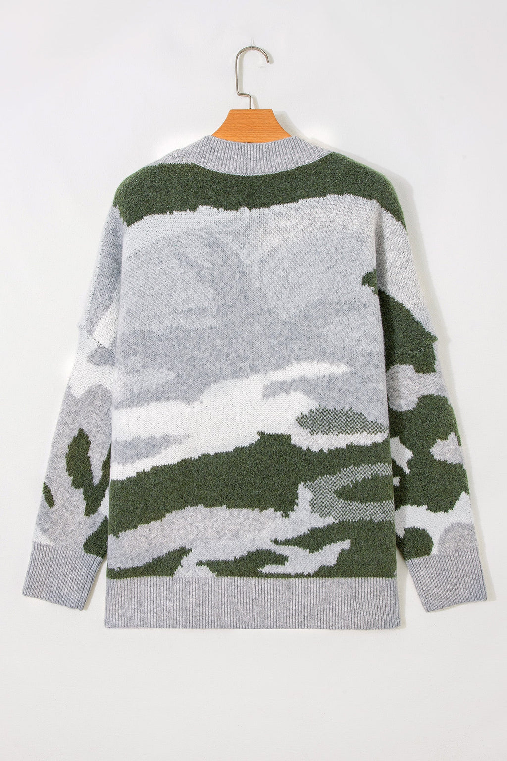 Camo Contrast Trim Buttoned V-Neck Cardigan