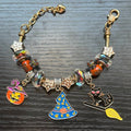 Halloween Bracelet With Witch, Black Cat, Pumpkin, And Stars