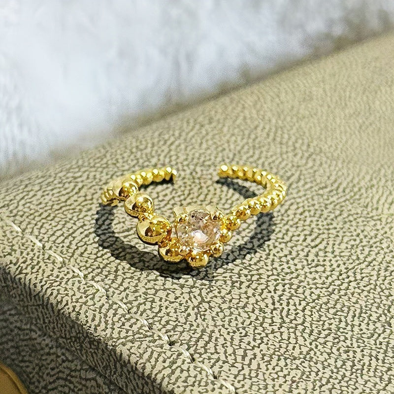 Geometric Zircon Adjustable Ring for Women Retro Minimalist Gold