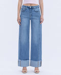 Mia high rise wide leg jeans in medium wash denim with a 4-inch cuffed hem