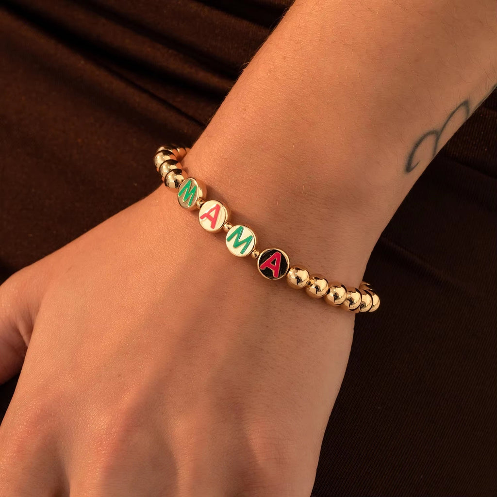Gold-Plated Minimalist Beaded Bracelet with Personalized Letter Charm