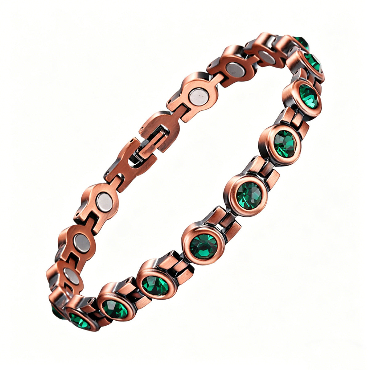 Retro Red Copper Magnetic Therapy Bracelet With Crystals Unisex