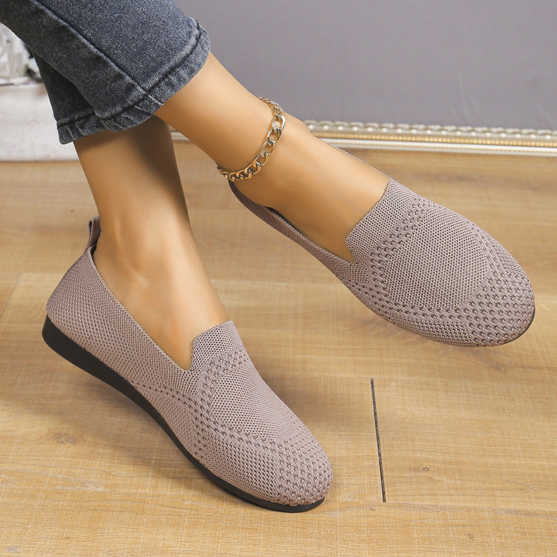 Women's Flying Woven Slip-On Flats Breathable Casual Work Shoes