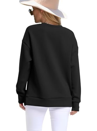 Womens Casual Loose Fit Sweatshirt Trendy Tops Crewneck Side Split Long Sleeve Shirts