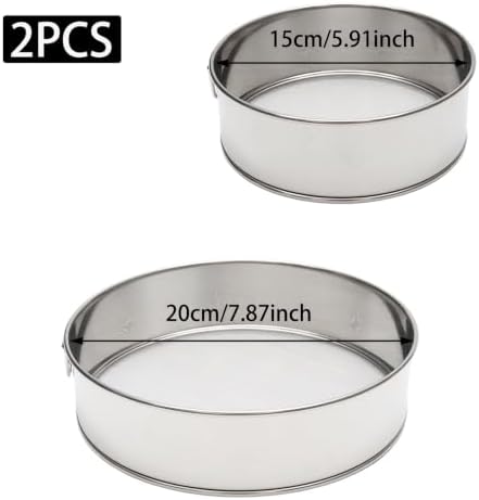 2 Pcs Round Flour Sifter Stainless Steel Fine Mesh Sieve