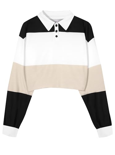 Women's Black Collared Half Button Polo Crop Sweatshirt - Image 18