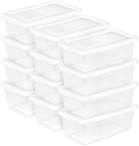 Sterilite Storage Boxes, Stackable Clear Plastic Bins, 6 Quart