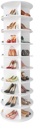 SpaceAid 9 Tier Rotating Shoe Rack Tower, Spinning Shoe Display Lazy Susan
