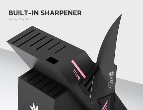 ASETY 15 PCS Knife Set with Block and Sharpener, Dishwasher Safe