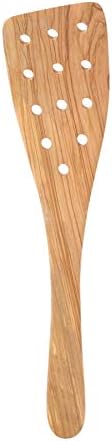 Eddington Italian Olive Wood Wide Pierced Spatula, Handcrafted in Europe