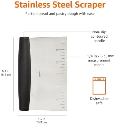 Amazon Basics Multi-Purpose Bench Scraper, Stainless Steel Dough Cutter