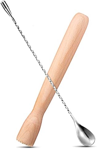 Patelai Wooden Cocktail Muddler and Stainless Steel Bar Spoon