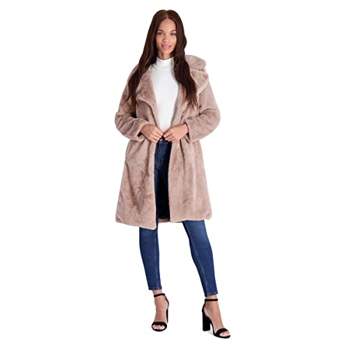 Hot Pink Fur Coat - Avec Les Filles Womens MidLength Faux Fur Coat with Notch Lapel