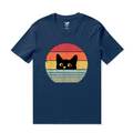 Navy blue t-shirt featuring a retro cute cat graphic