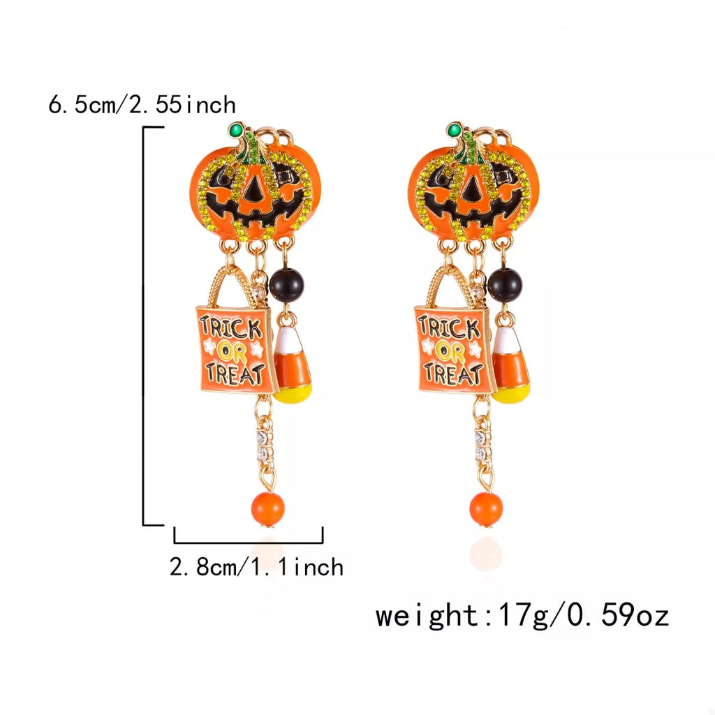 Halloween Rhinestone Pumpkin Drop Earrings