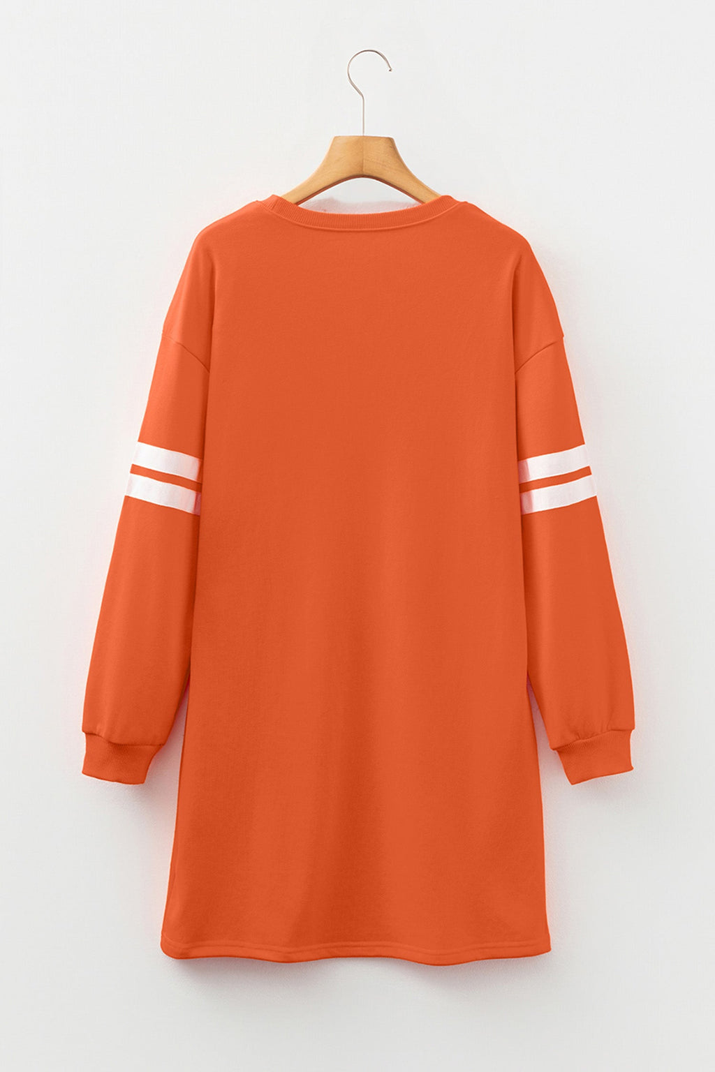 Orange Leopard Print Pumpkin Graphic Varsity Striped Long Sleeve Tunic Dress
