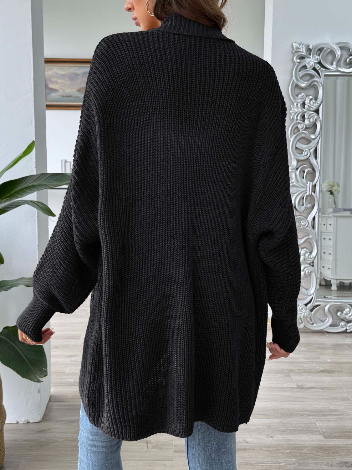 Women's Long Sleeve Open Front Ribbed Knit Cardigan in Rust - Image 5
