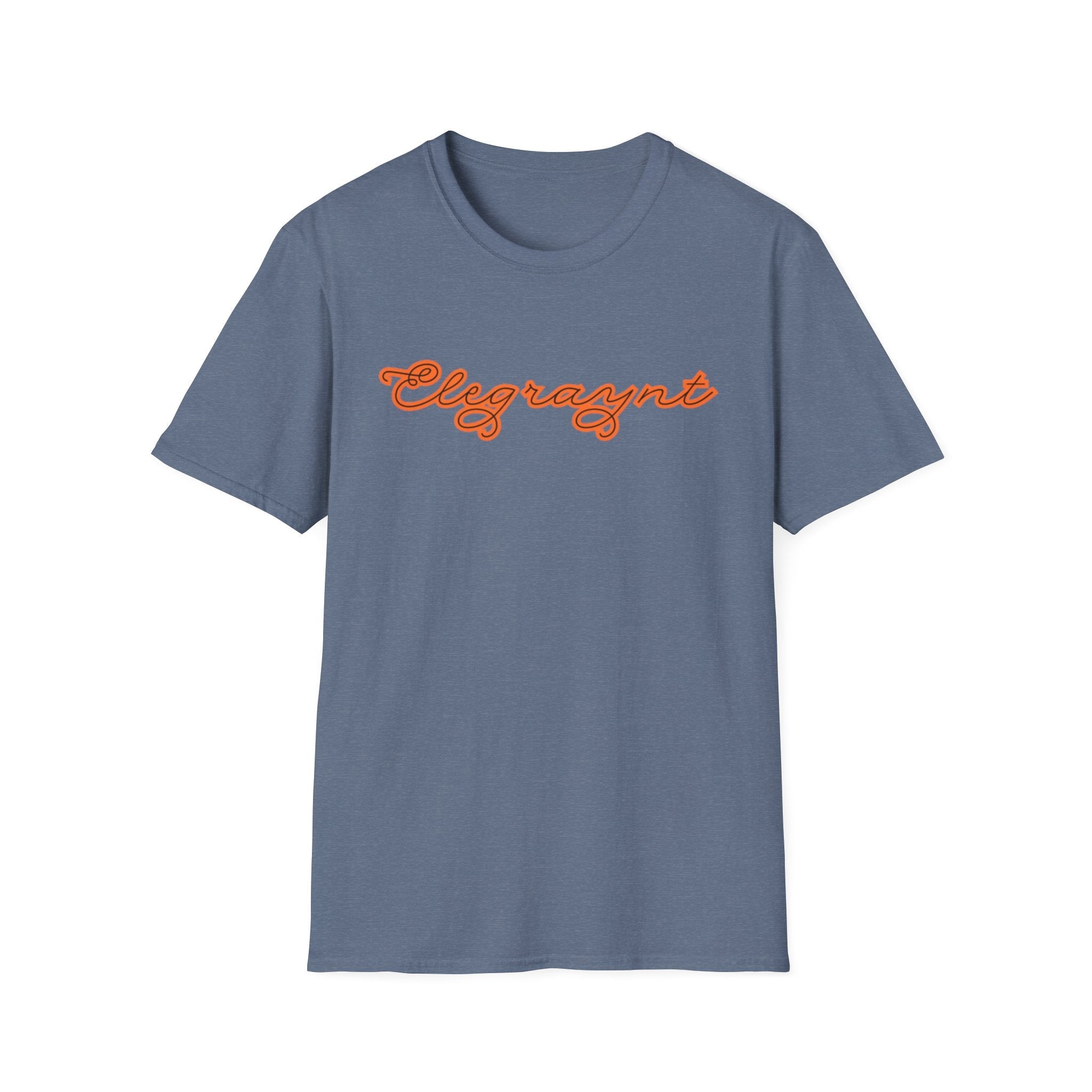 Unisex Softstyle Crewneck T-Shirt in Dark Heather Grey and Orange