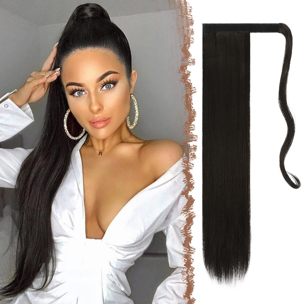 24" Silky Straight Human Hair Wrap-Around Ponytail Extension