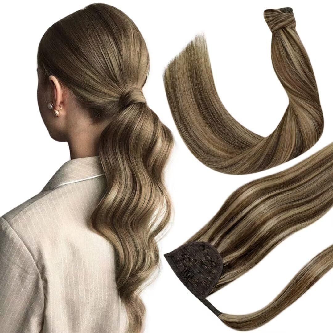 24" Silky Straight Human Hair Wrap-Around Ponytail Extension