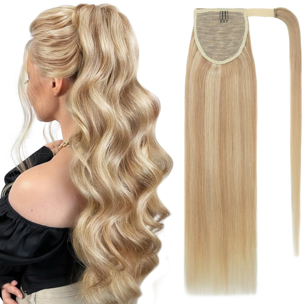 24" Silky Straight Human Hair Wrap-Around Ponytail Extension