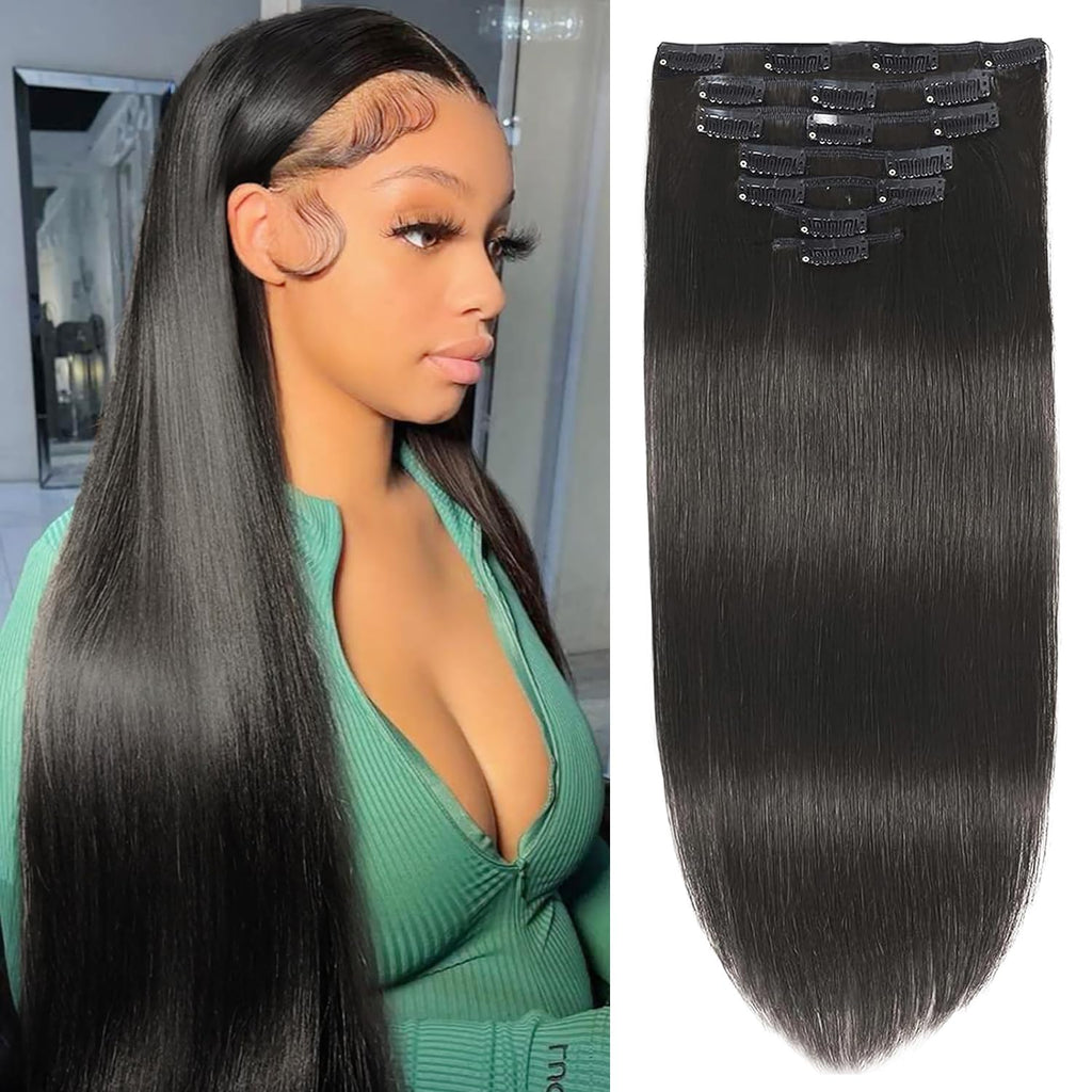 Silky Straight Clip-In Human Hair Extensions 18 inch 140g Set