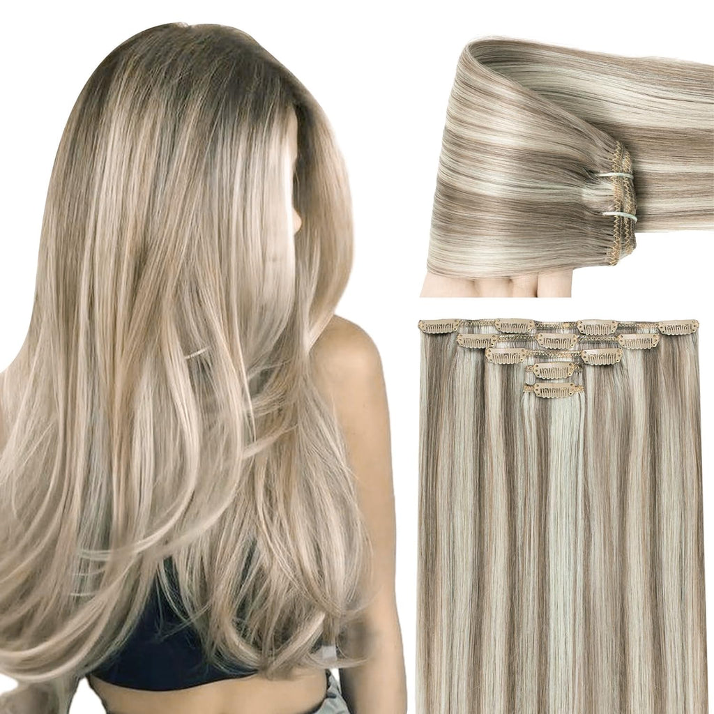 Silky Straight Clip-In Human Hair Extensions 18 inch 140g Set