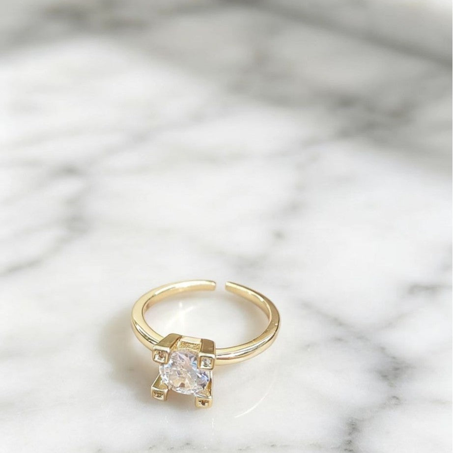 Gold Square Open Ring for Women, Modern Light Luxury Statement