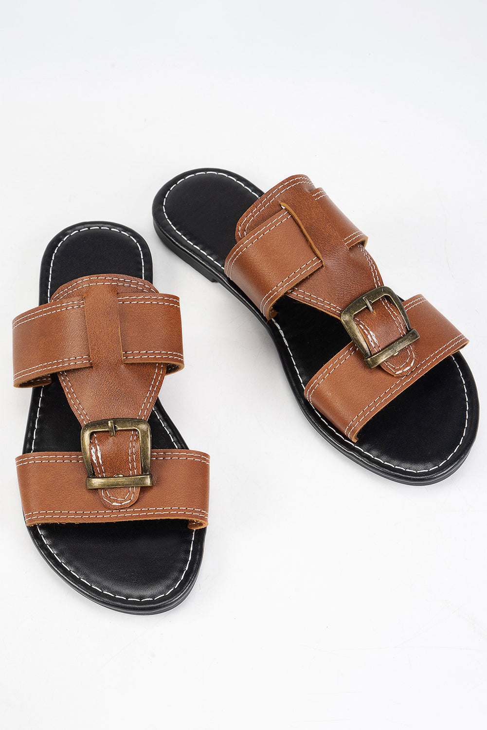 Coffee Vintage Banded Buckle Slippers