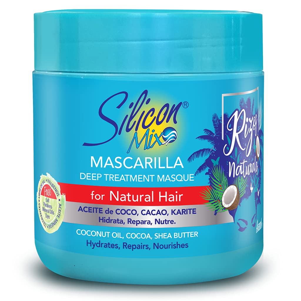 Silicon Mix Rizos Natural Intensive Moisturising Hair Mask in blue and white packaging.