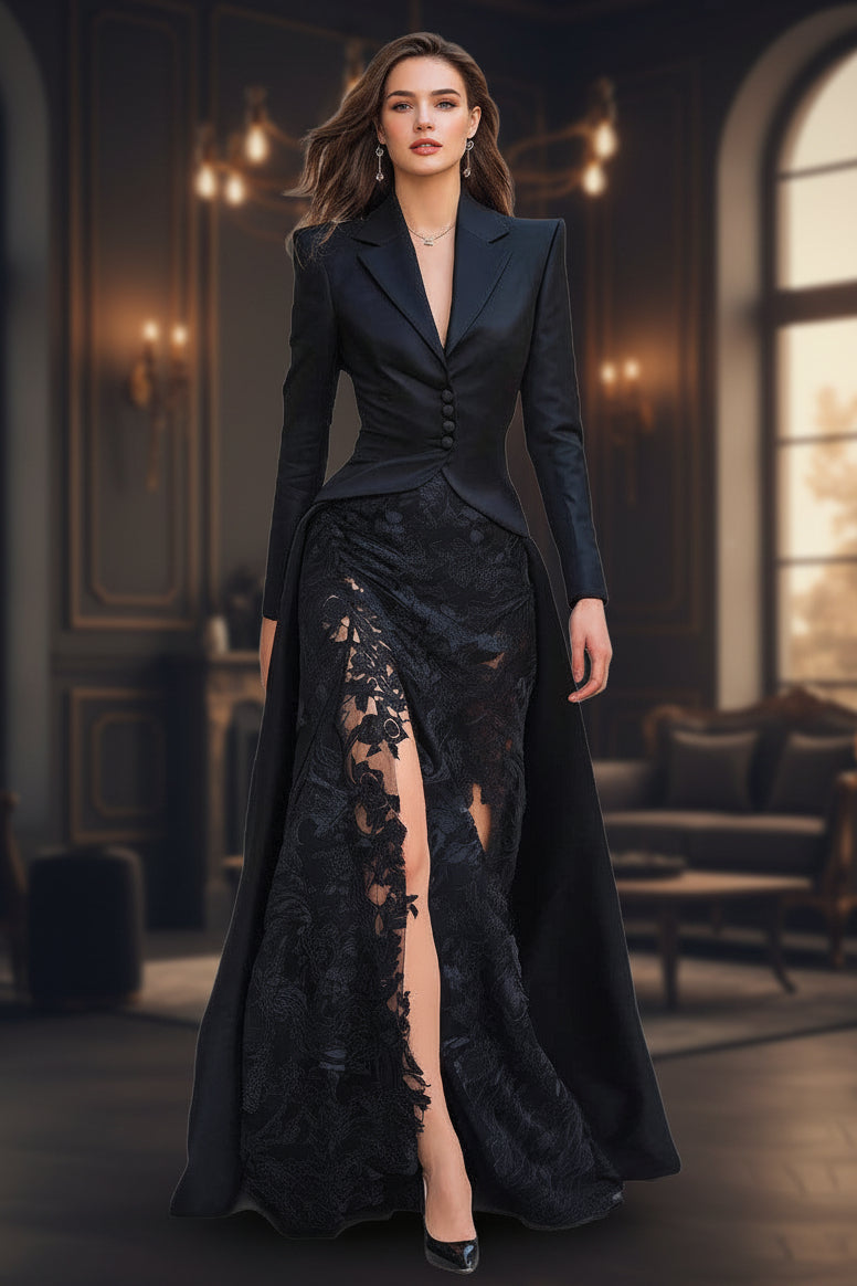 Chic Lace Collar Two-Piece Long Sleeve Dress for Women