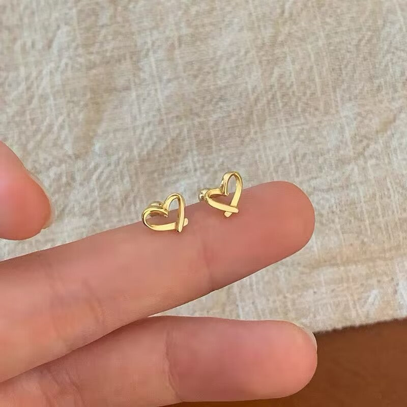 Dainty Gold Heart Stud Earrings - Minimalist Everyday Jewelry