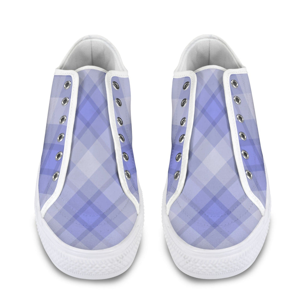 Light Blue Plaid Low Top Women's Casual Canvas Sneakers - Image 2