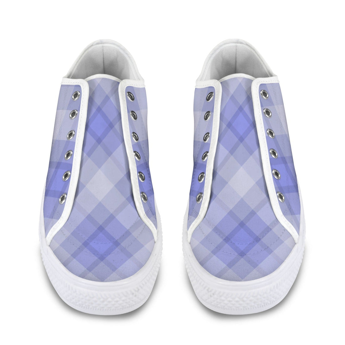 Light Blue Plaid Low Top Women's Casual Canvas Sneakers - Image 2