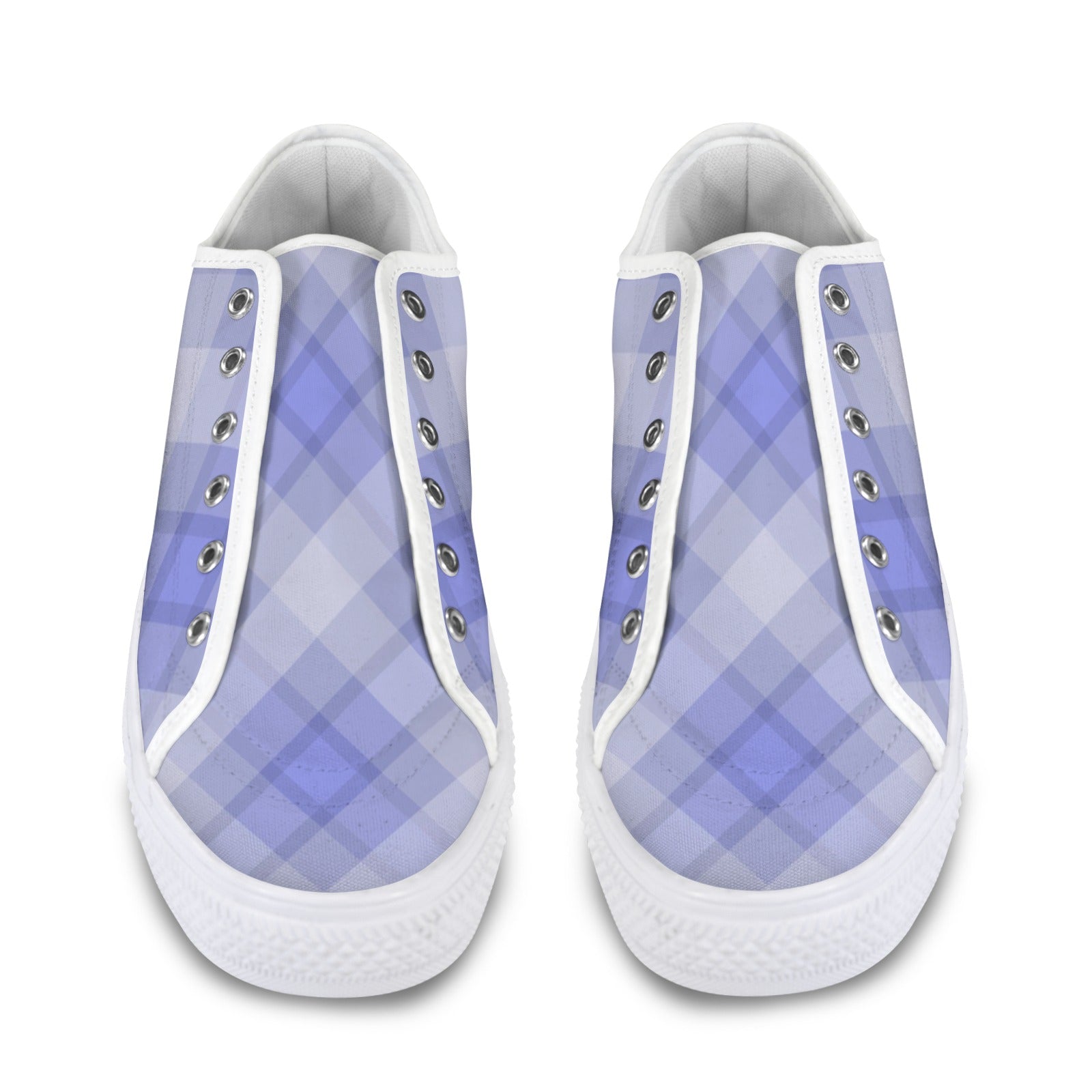 Light Blue Plaid Low Top Women's Casual Canvas Sneakers - Image 2