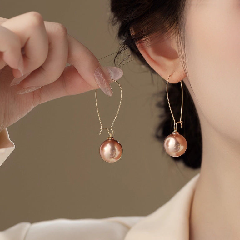 Autumn Winter Champagne Pearl Earrings For Women