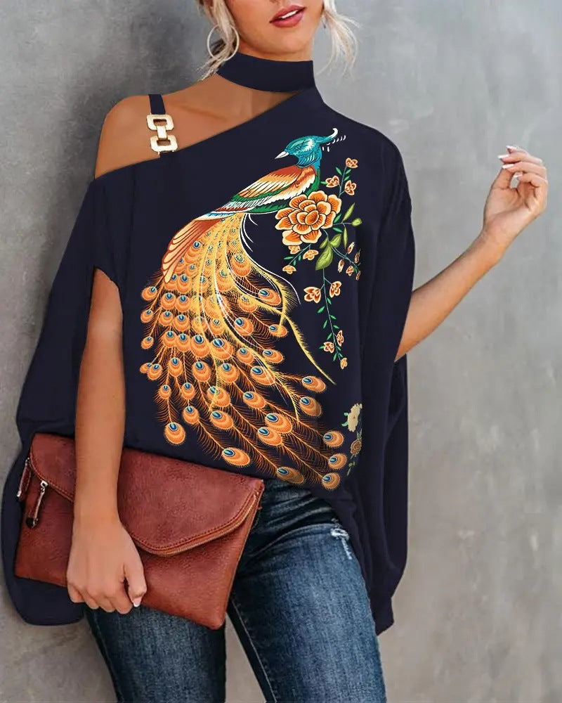 Women Tropical Print Halter Neck Sleeveless Summer Vest Top