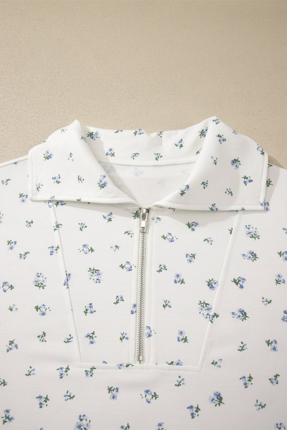 Floral Print Half-Zip Hooded Top and Drawstring Shorts Set