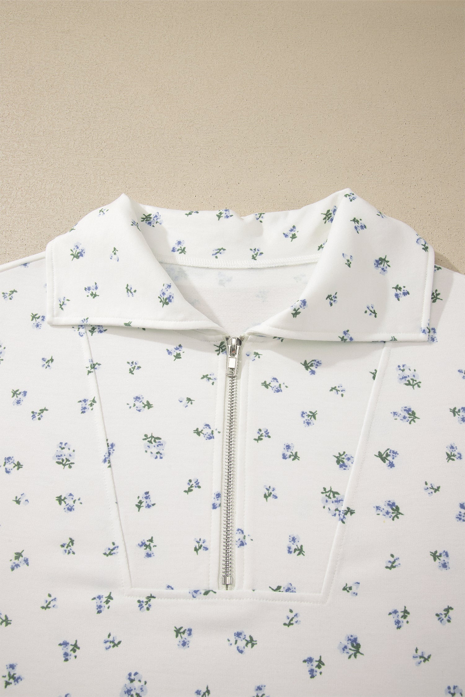 Floral Print Half-Zip Hooded Top and Drawstring Shorts Set