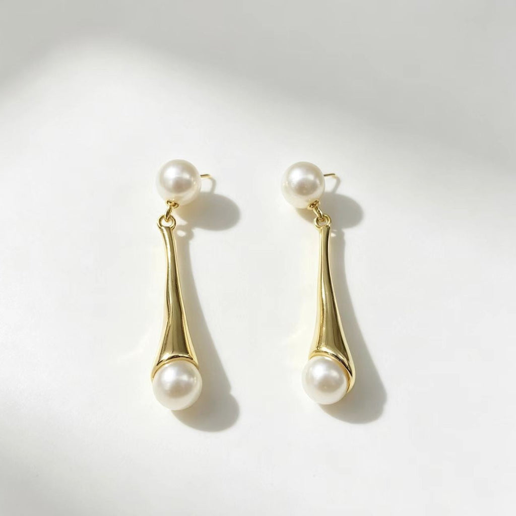 Minimalist Irregular Waterdrop Pearl Silver-Needle Stud Earrings