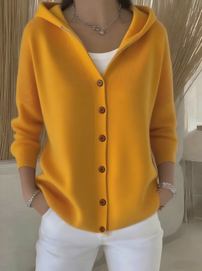 Women’s Button-Down Hoodie Cardigan Sweater Coat - Relaxed Knit