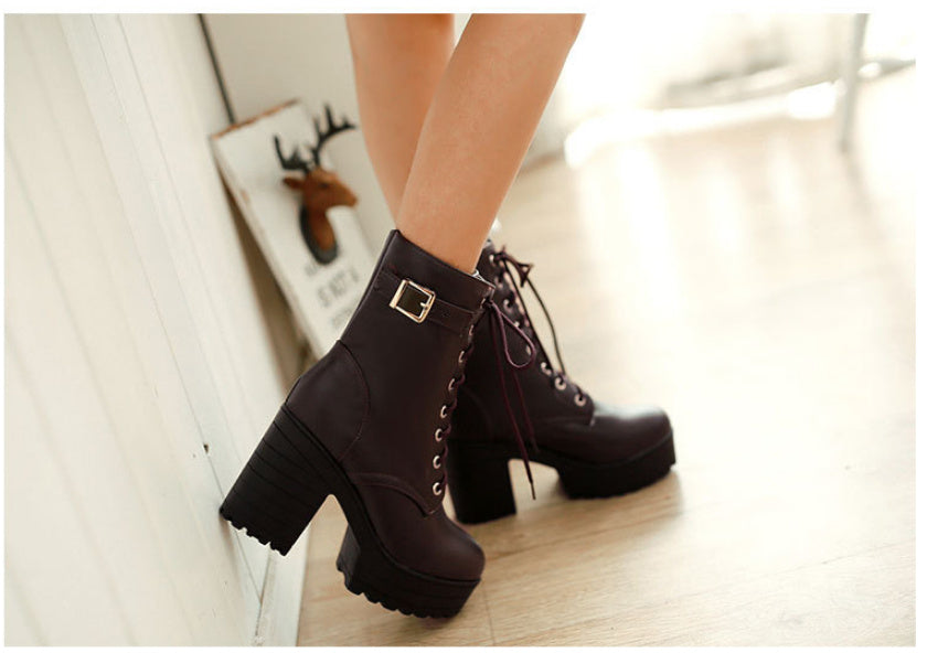 Women’s Chunky Heel Lace Up Martin Boots Platform Ankle Booties - Image 2