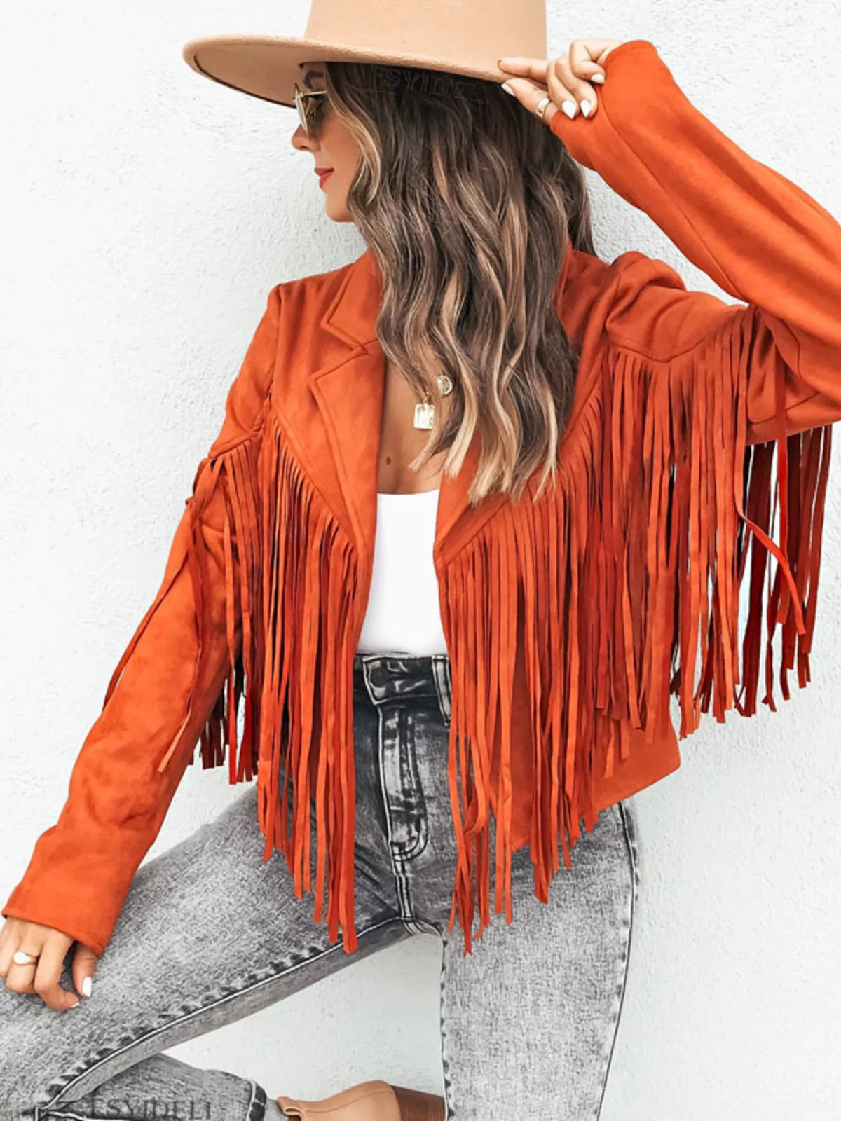 Fringe Open Front Cropped Jacket