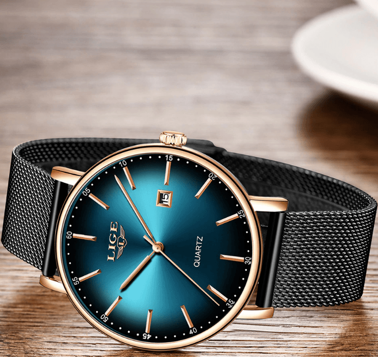 LIGE Men's Elegant Stainless Steel Dress Watch with Date Display