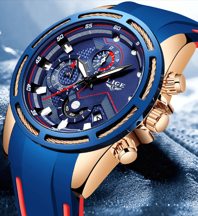 LIGE Men's Multifunction Sport Watch with Durable Rubber Strap